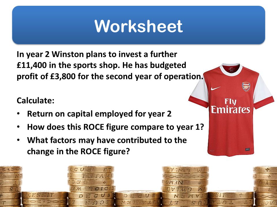 Worksheet In year 2 Winston plans to invest a further £11,400 in the sports shop. He has budgeted profit of £3,800 for the second year of operation.