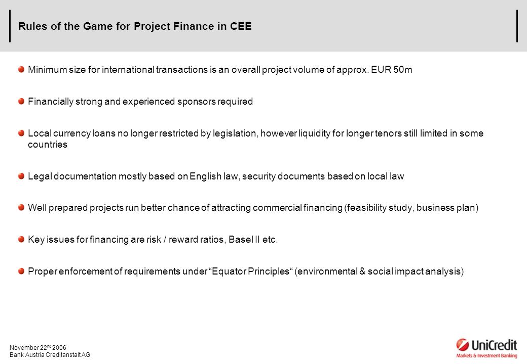 Rules of the Game for Project Finance in CEE
