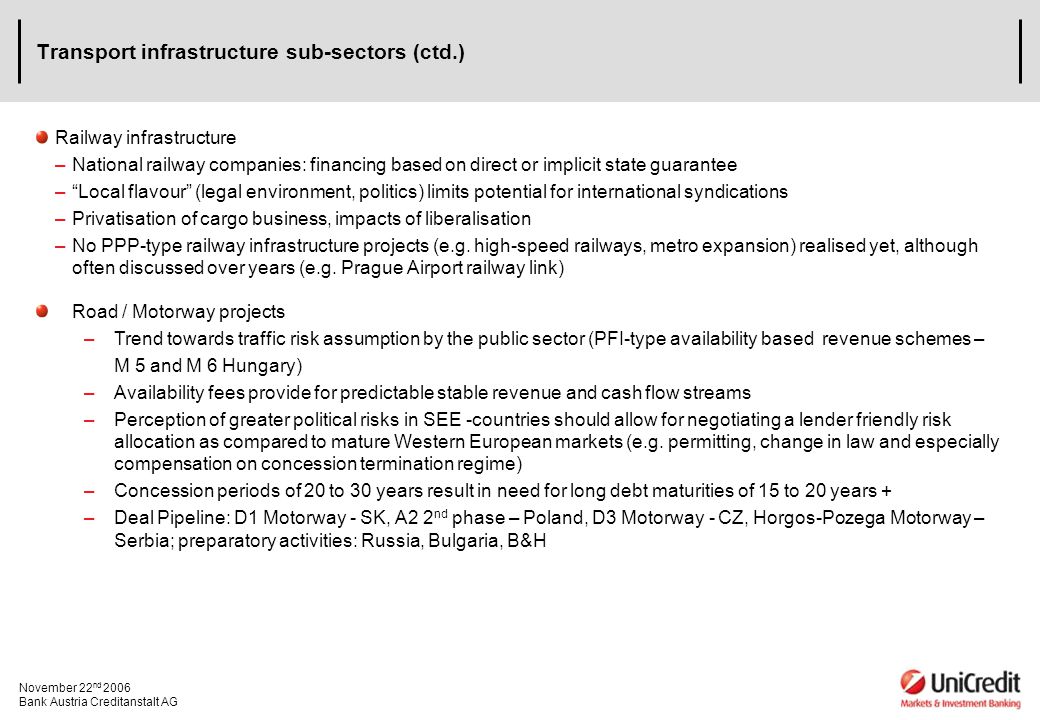 Transport infrastructure sub-sectors (ctd.)