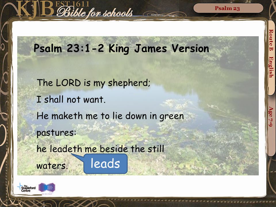 leads Psalm 23:1-2 King James Version The LORD is my shepherd;