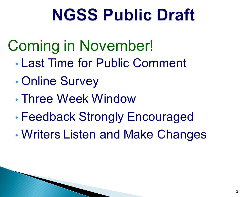 NGSS Public Draft Coming in November! Last Time for Public Comment