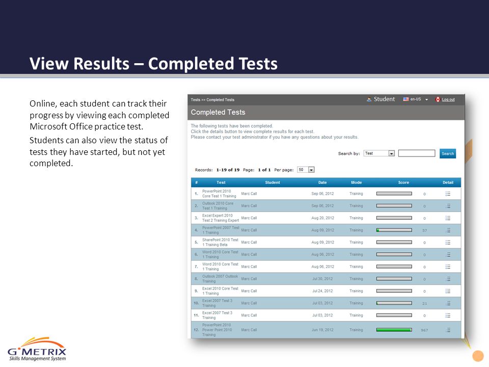 View Results – Completed Tests