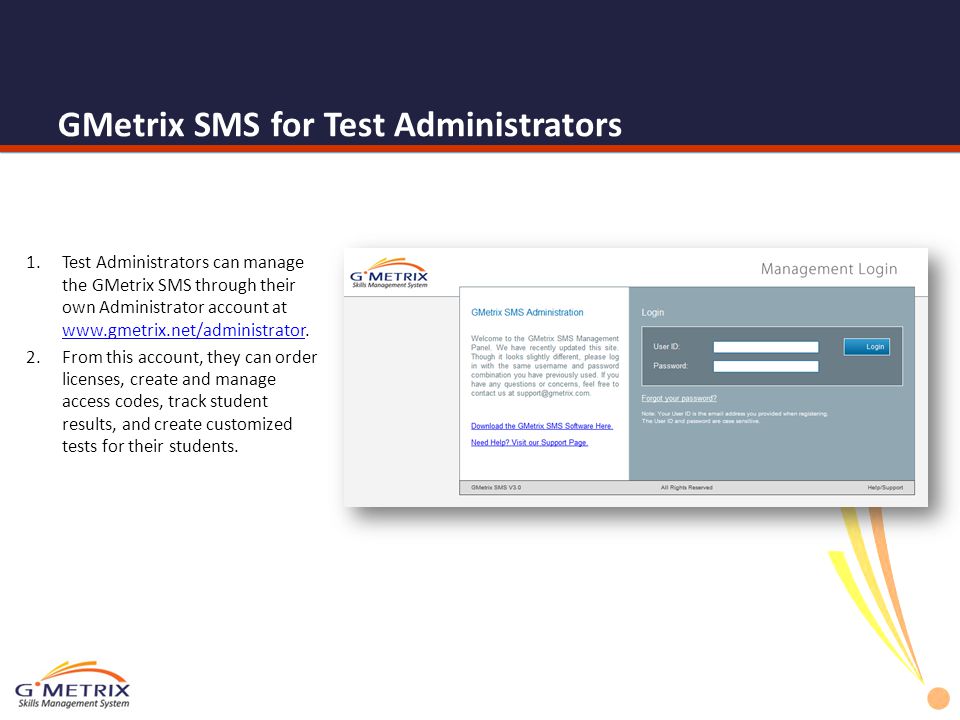 GMetrix SMS for Test Administrators