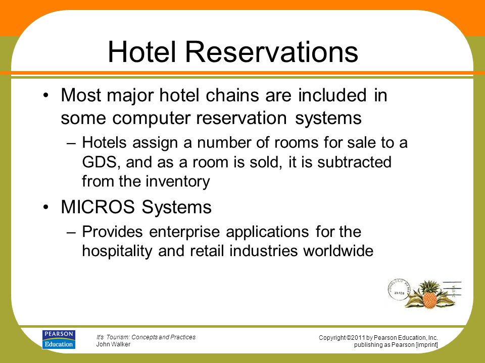 Hotel Reservations Most major hotel chains are included in some computer reservation systems.