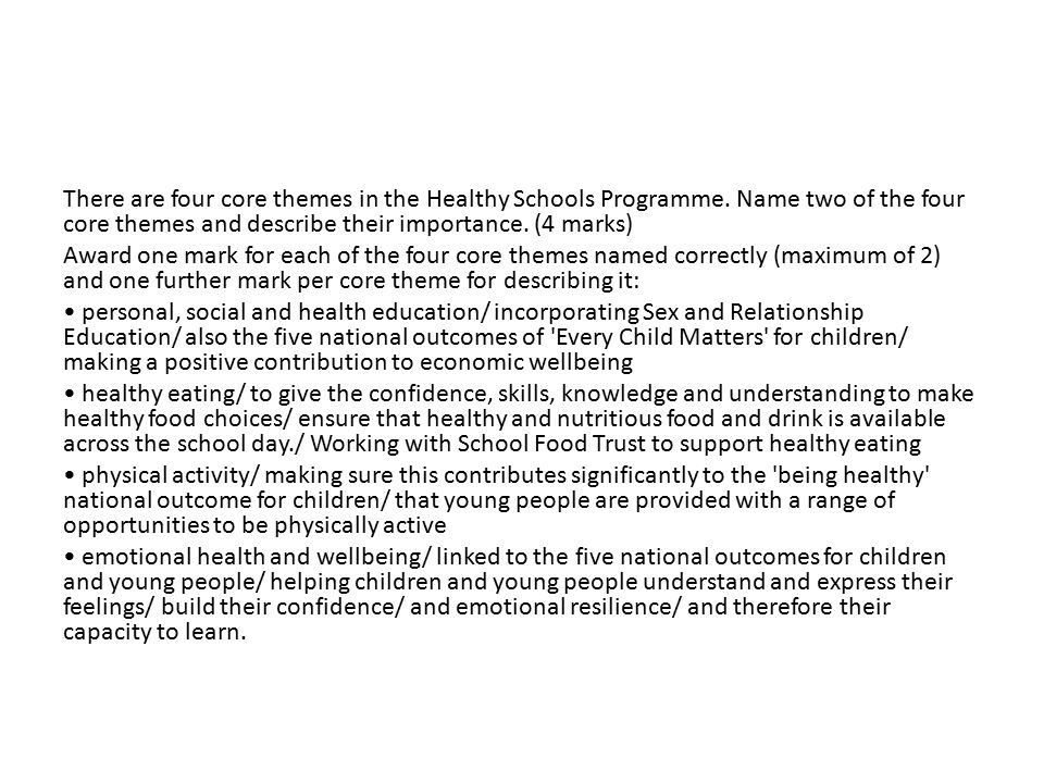There are four core themes in the Healthy Schools Programme