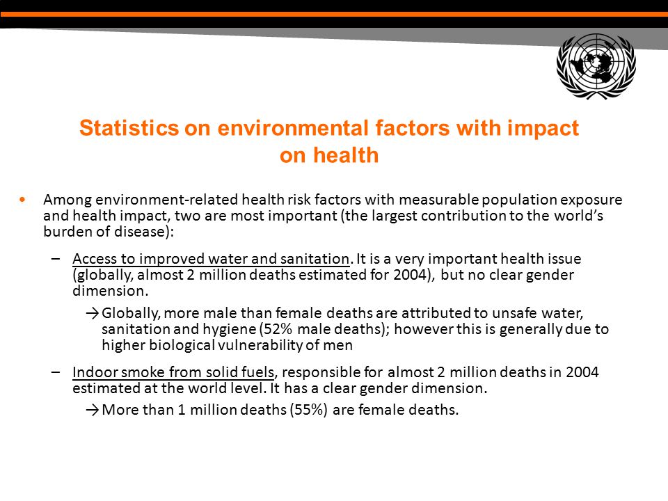 Statistics on environmental factors with impact on health