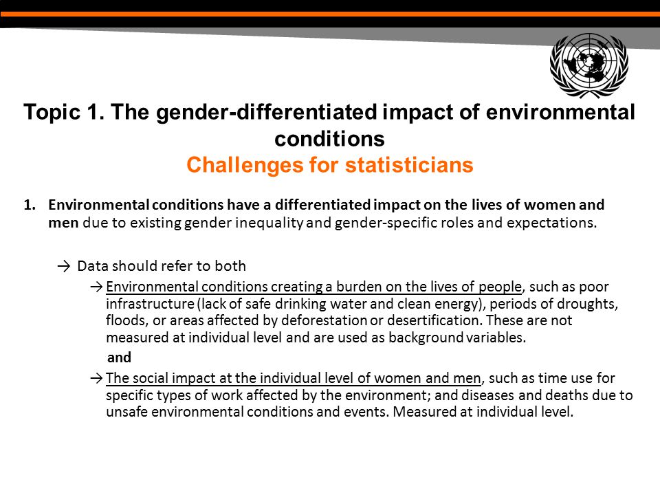 Topic 1. The gender-differentiated impact of environmental conditions Challenges for statisticians