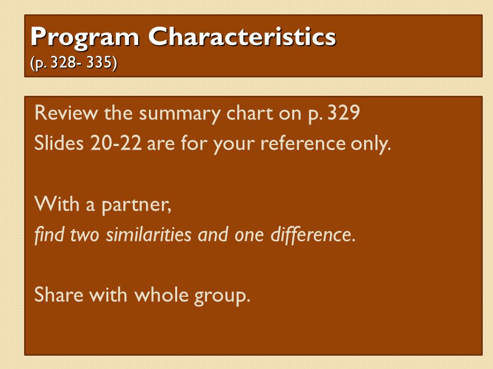 Program Characteristics (p )