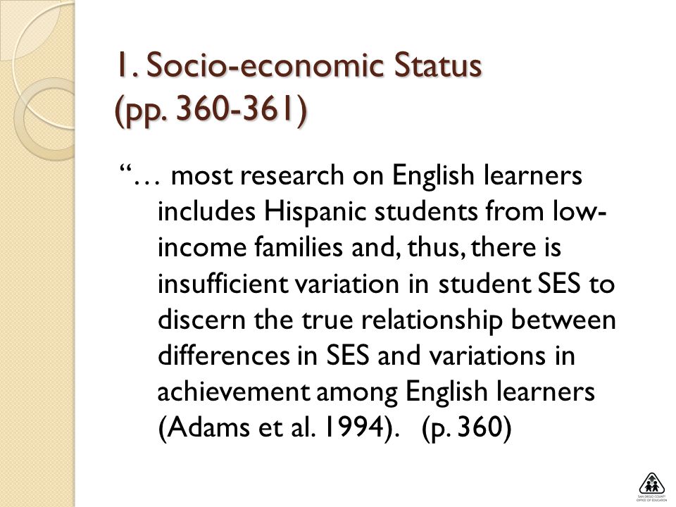 1. Socio-economic Status (pp )