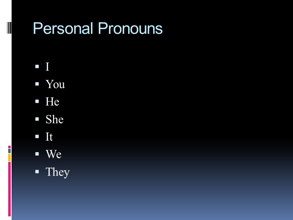 Personal Pronouns I You He She It We They