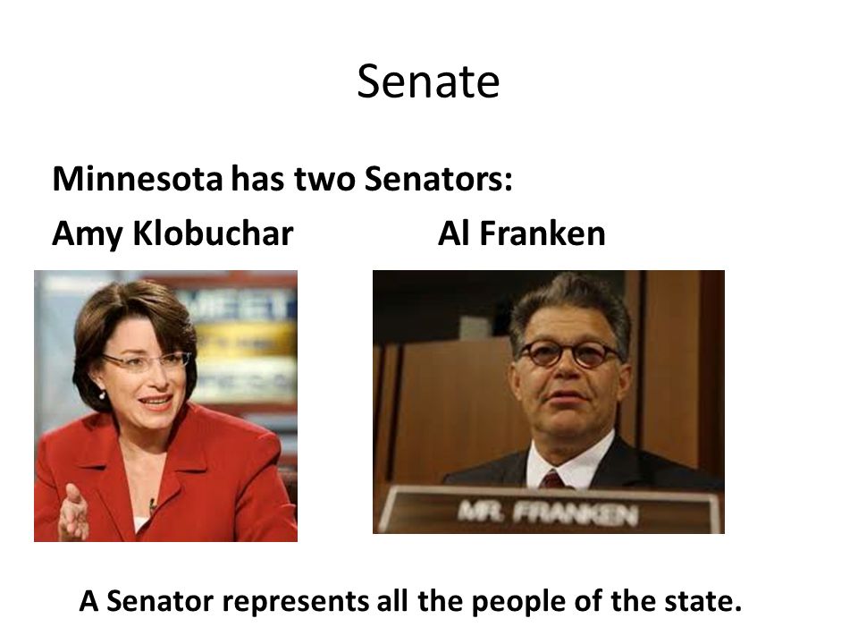 Senate Minnesota has two Senators: Amy Klobuchar Al Franken