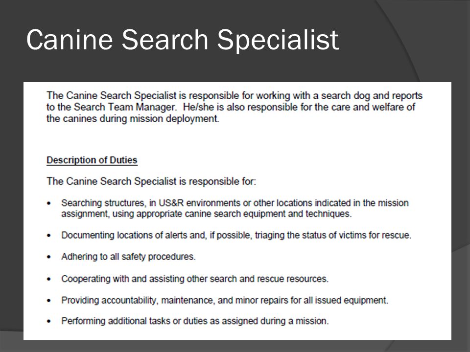 Canine Search Specialist