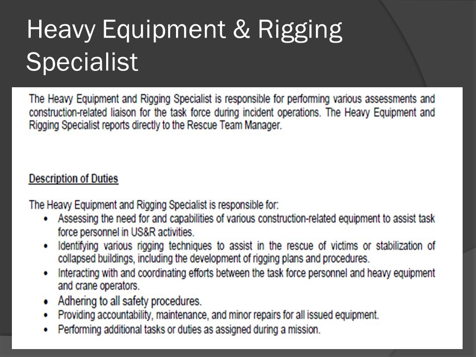 Heavy Equipment & Rigging Specialist