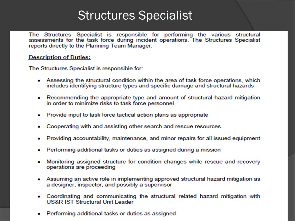 Structures Specialist