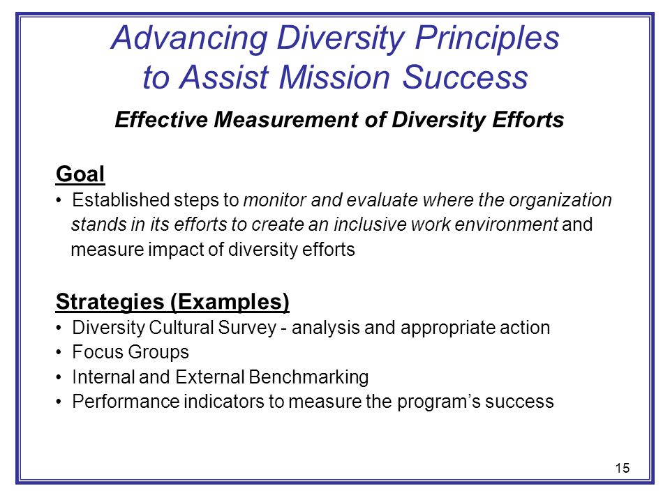 Advancing Diversity Principles to Assist Mission Success