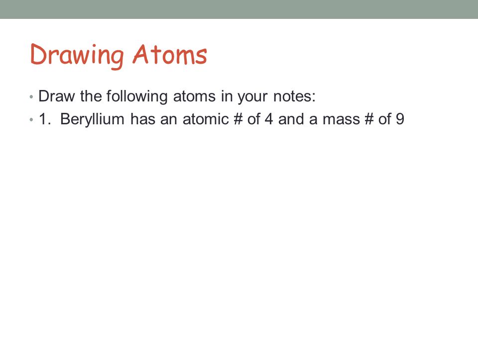 Drawing Atoms Draw the following atoms in your notes: