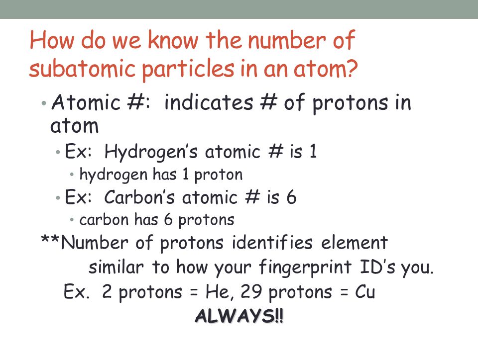 How do we know the number of subatomic particles in an atom