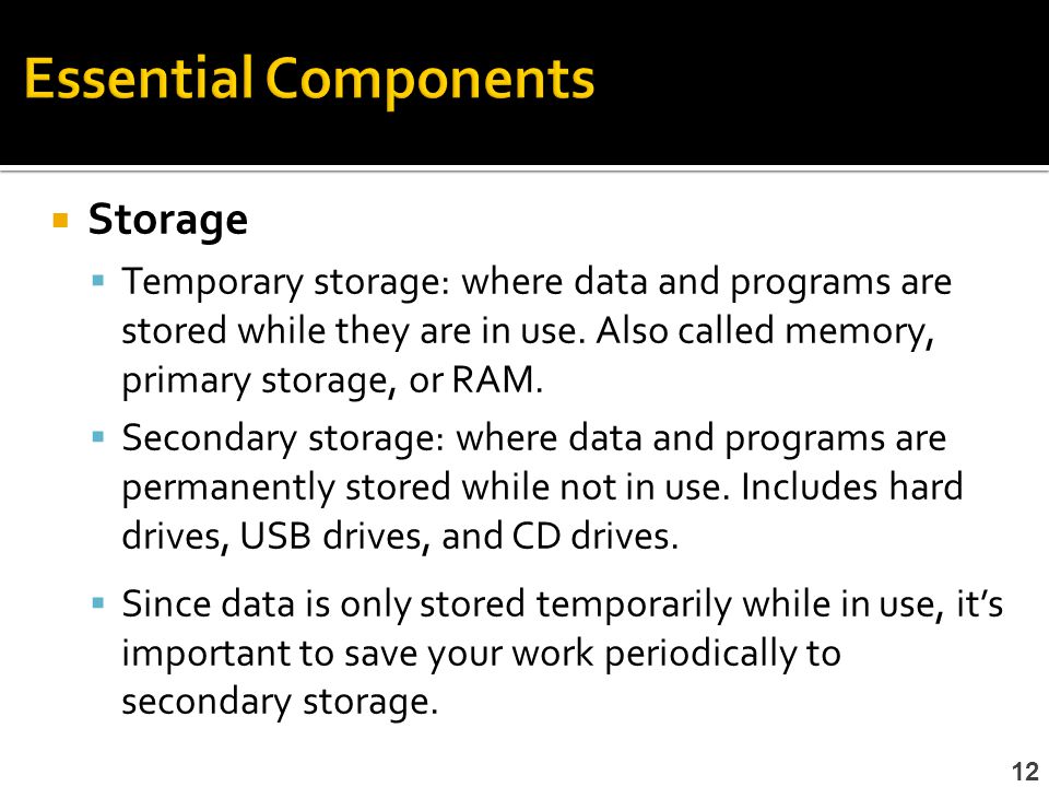 Essential Components Storage