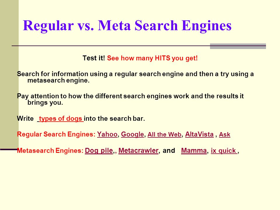 Regular vs. Meta Search Engines