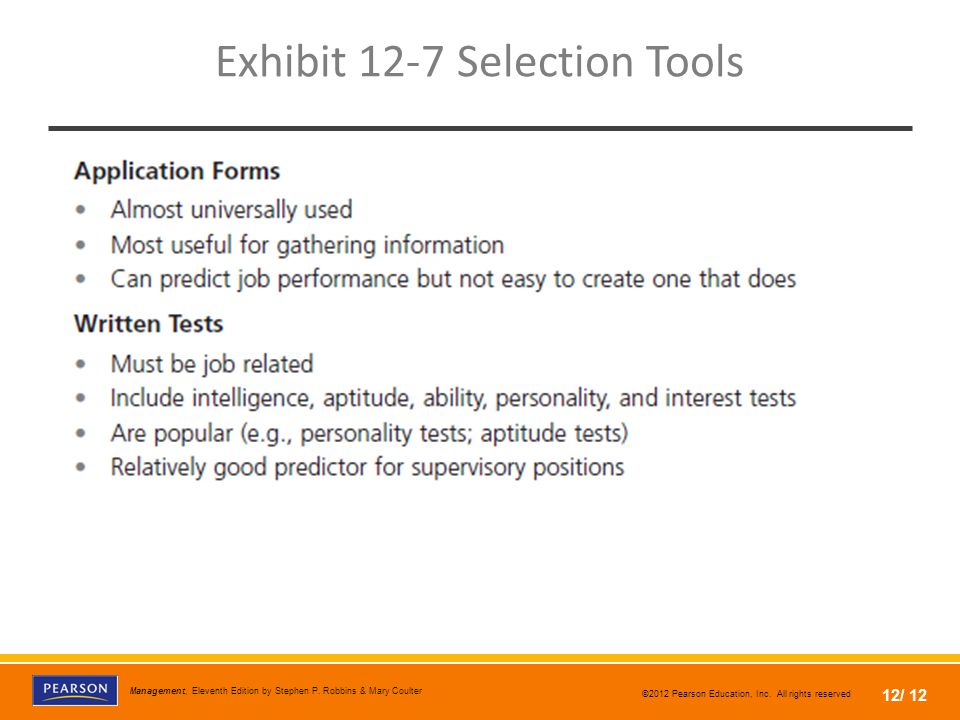 Exhibit 12-7 Selection Tools