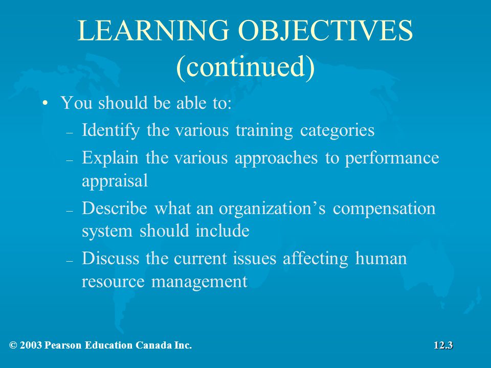 LEARNING OBJECTIVES (continued)