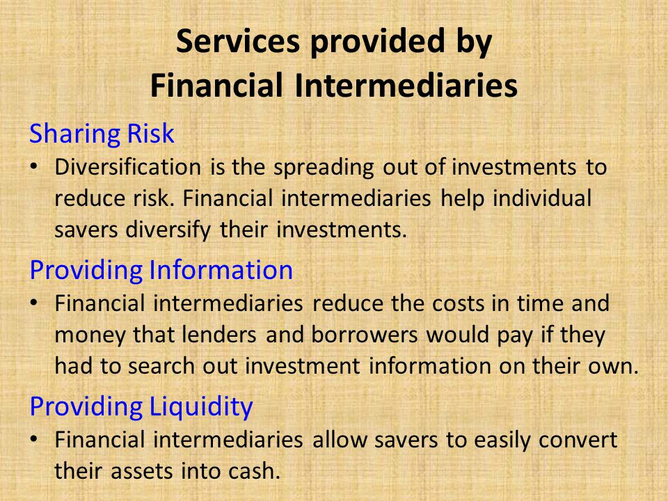 Services provided by Financial Intermediaries