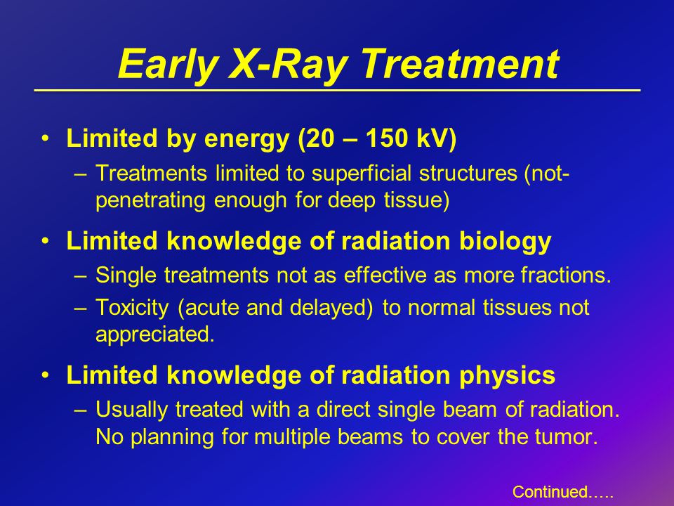 Early X-Ray Treatment Limited by energy (20 – 150 kV)