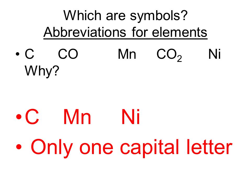Which are symbols Abbreviations for elements