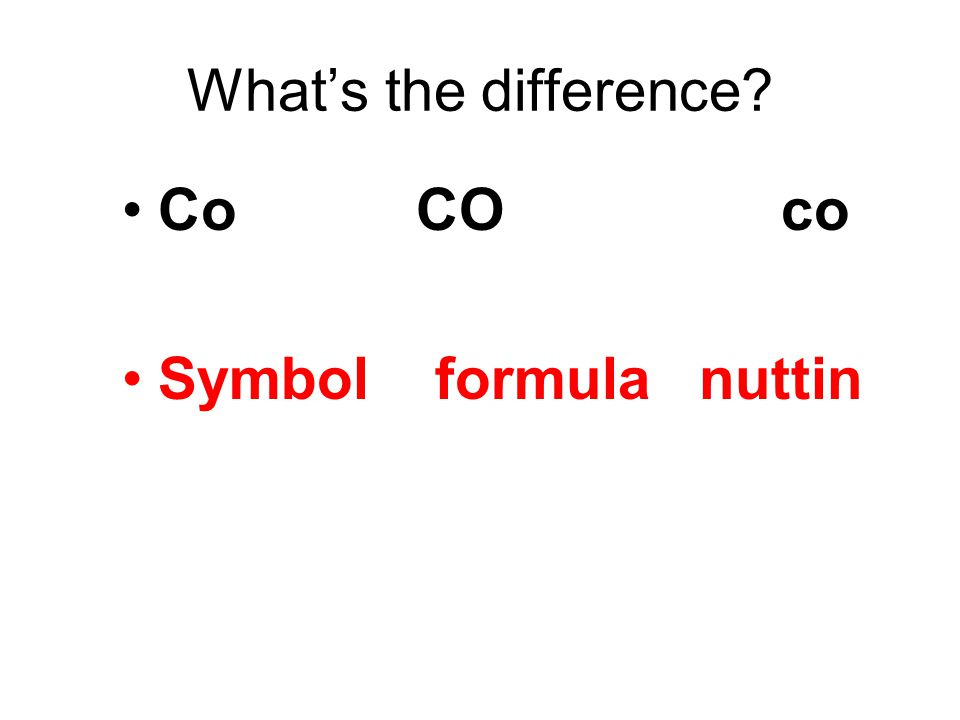 What’s the difference Co CO co Symbol formula nuttin
