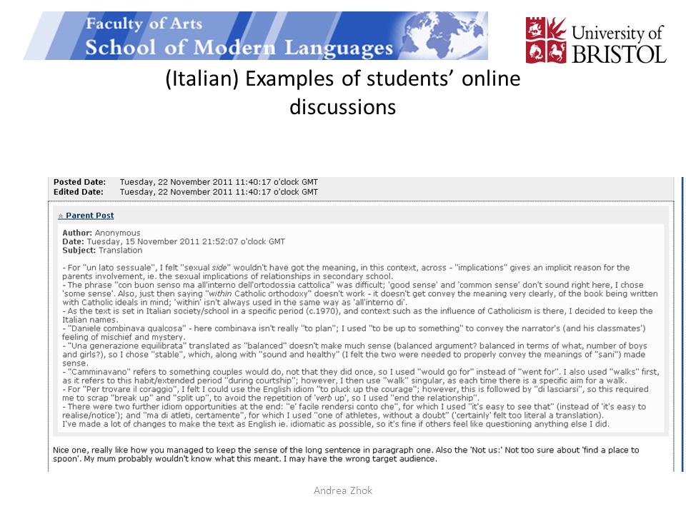 (Italian) Examples of students’ online discussions