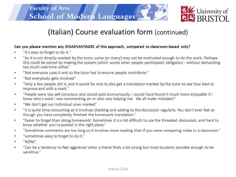 (Italian) Course evaluation form (continued)