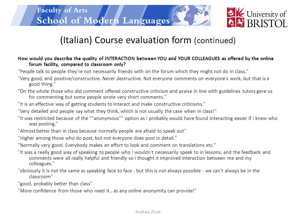 (Italian) Course evaluation form (continued)