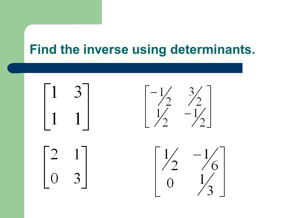 Find the inverse using determinants.