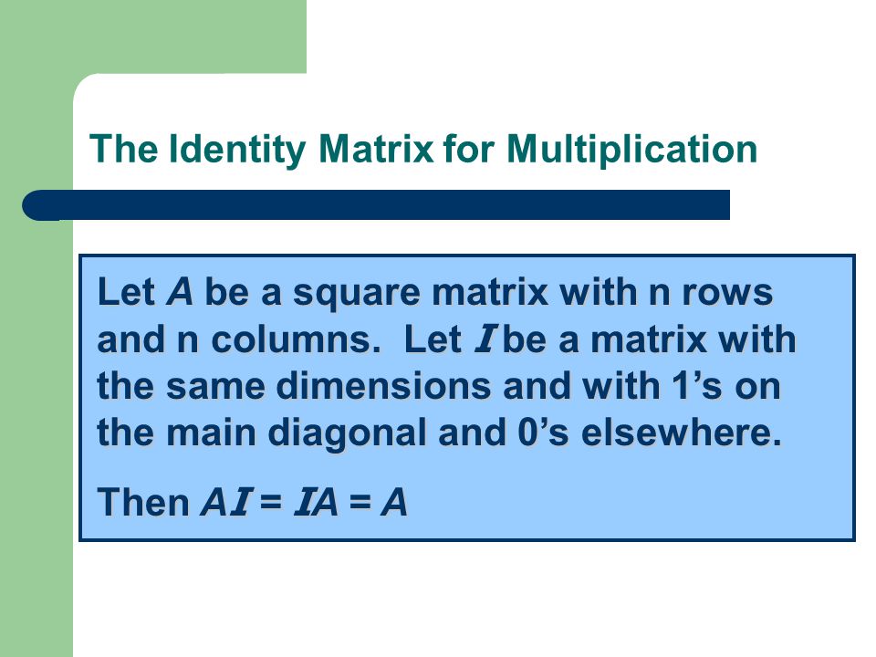 The Identity Matrix for Multiplication