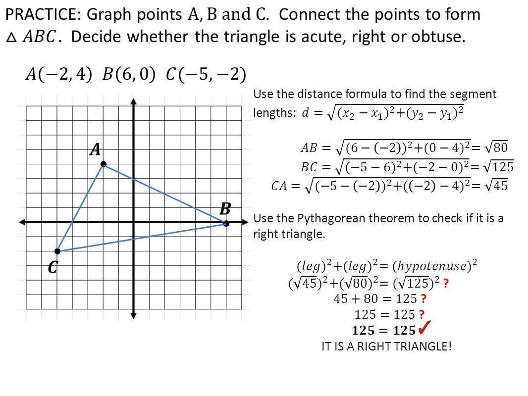 PRACTICE: Graph points A, B and C. Connect the points to form △𝐴𝐵𝐶