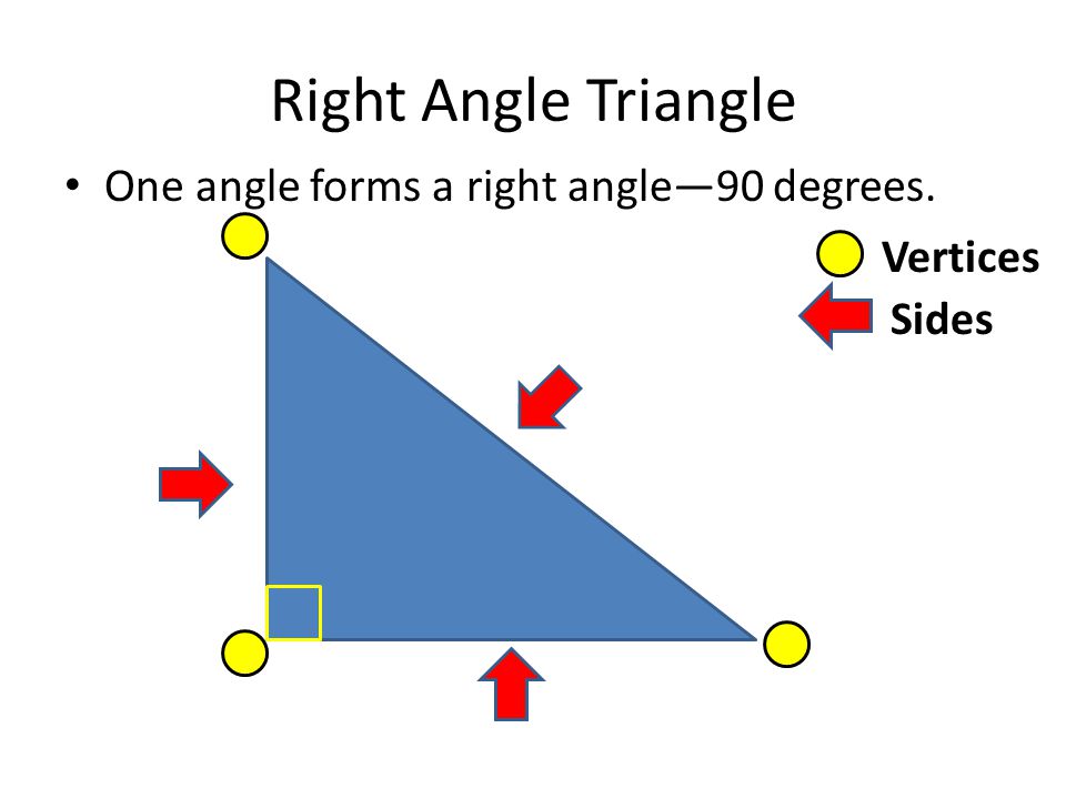 Right Angle Triangle One angle forms a right angle—90 degrees.