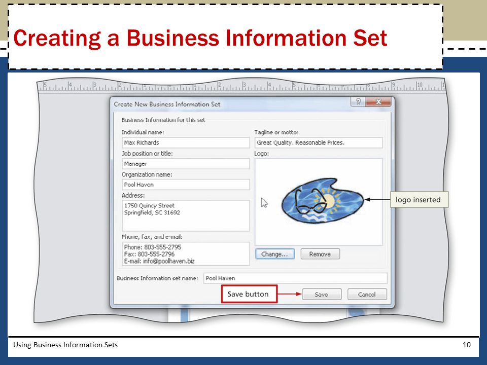 Creating a Business Information Set