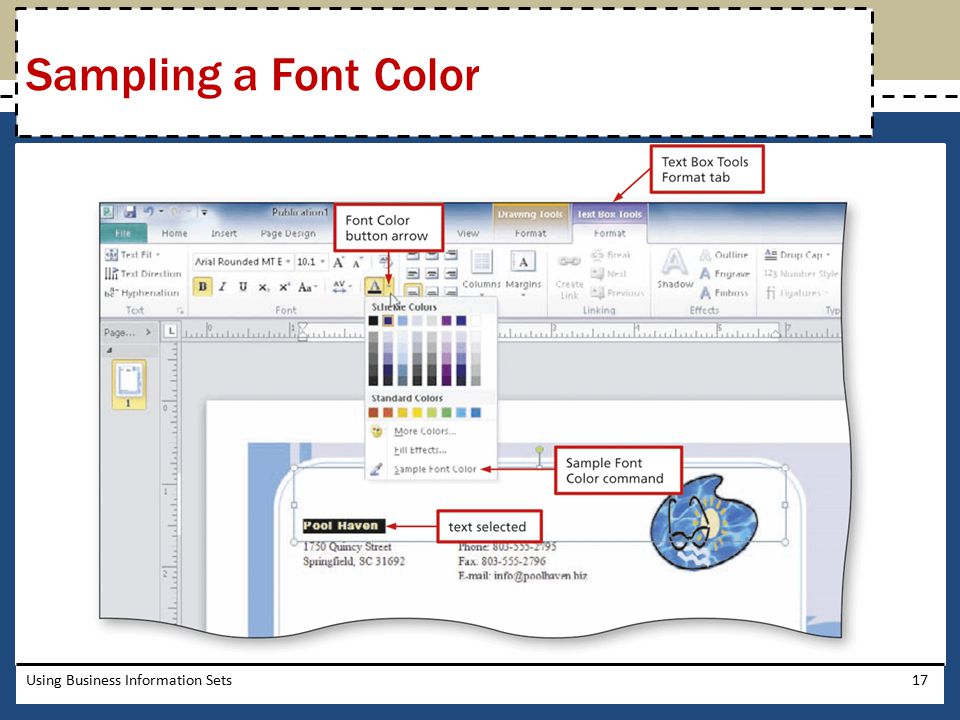 Sampling a Font Color Using Business Information Sets