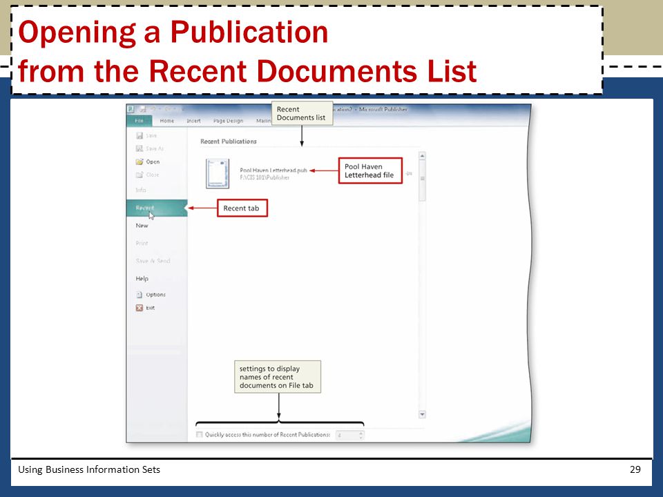 Opening a Publication from the Recent Documents List