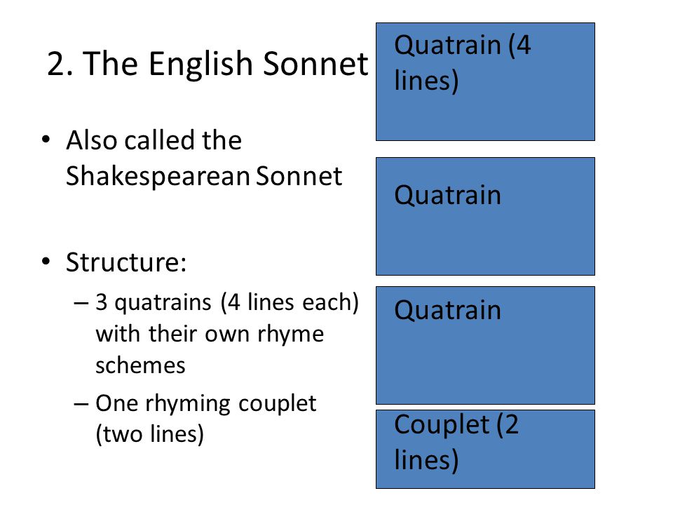 2. The English Sonnet Quatrain (4 lines) Quatrain