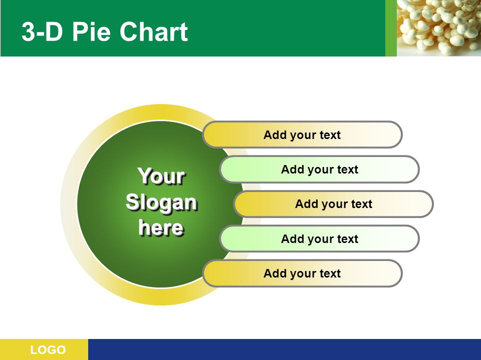 3-D Pie Chart Your Slogan here Add your text Add your text