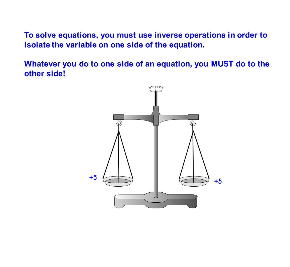 To solve equations, you must use inverse operations in order to isolate the variable on one side of the equation.
