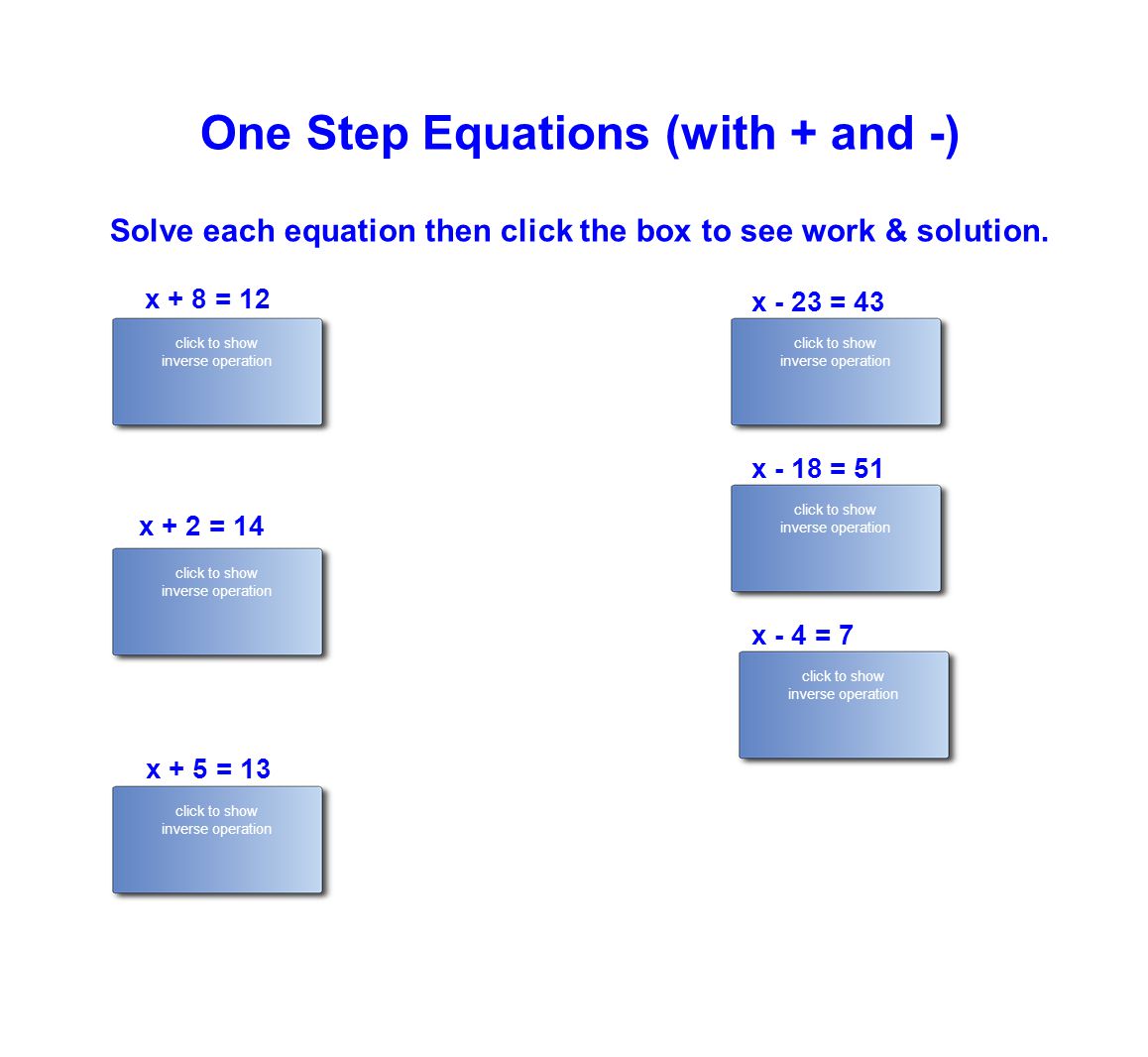 One Step Equations (with + and -)