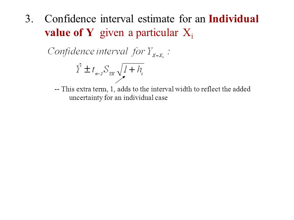 Confidence interval estimate for an Individual value of Y given a particular Xi