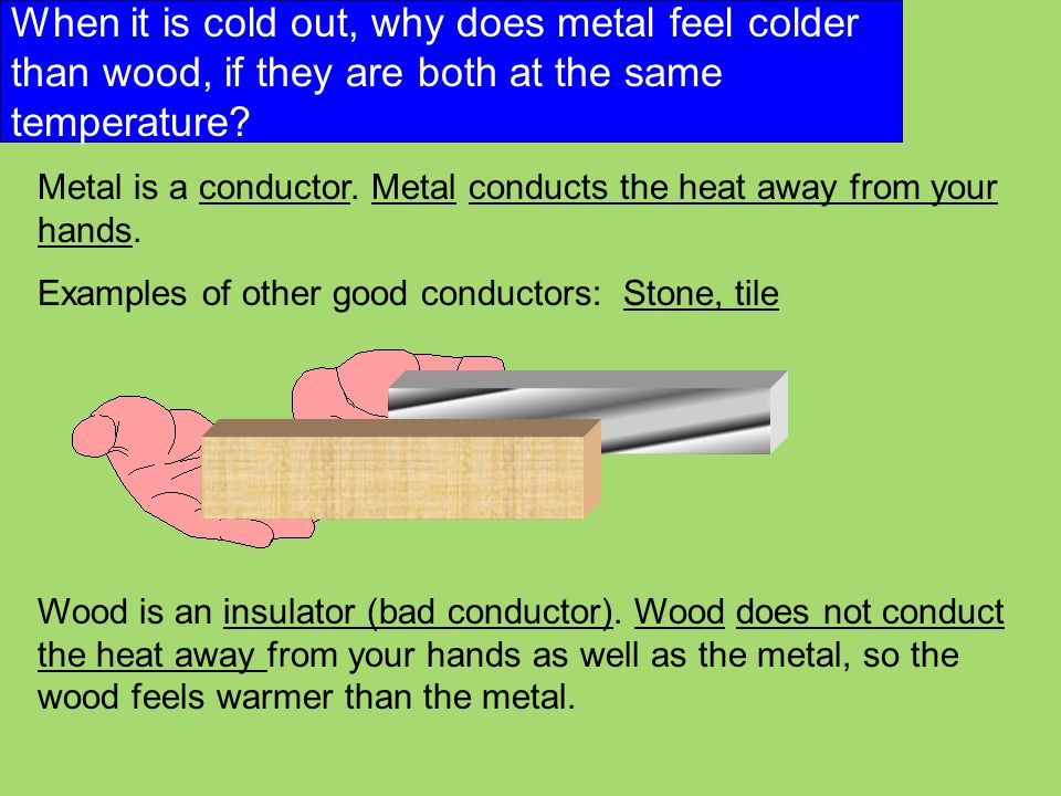 When it is cold out, why does metal feel colder than wood, if they are both at the same temperature
