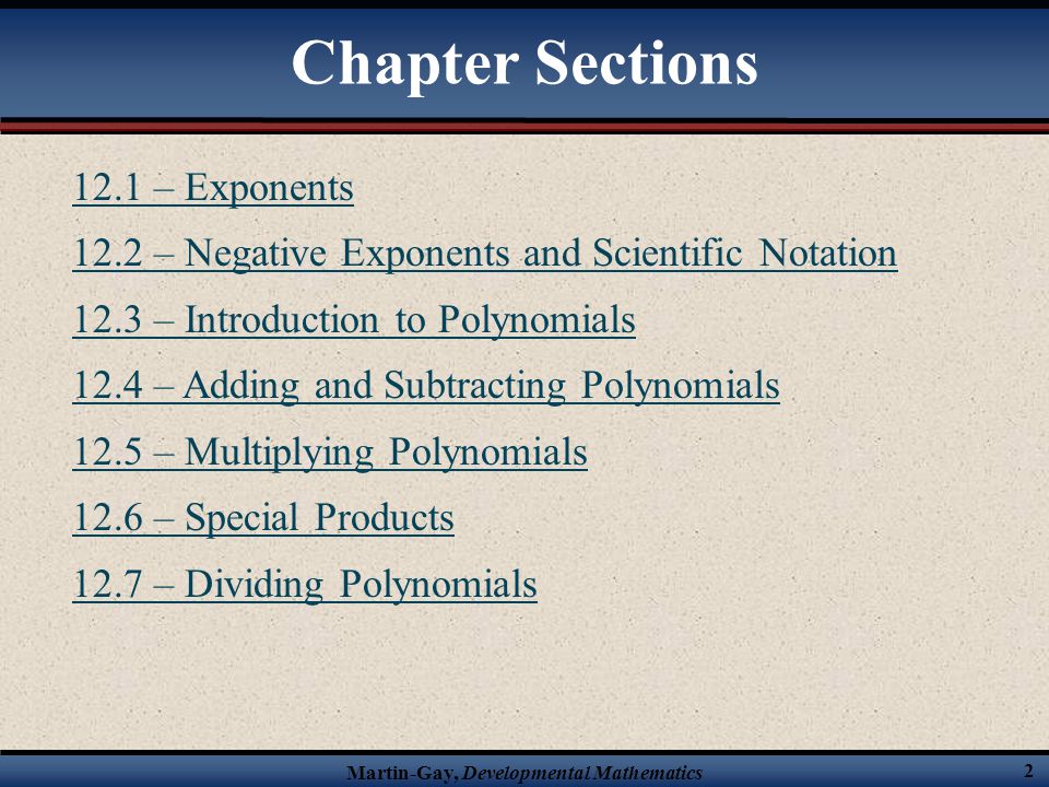 Chapter Sections 12.1 – Exponents