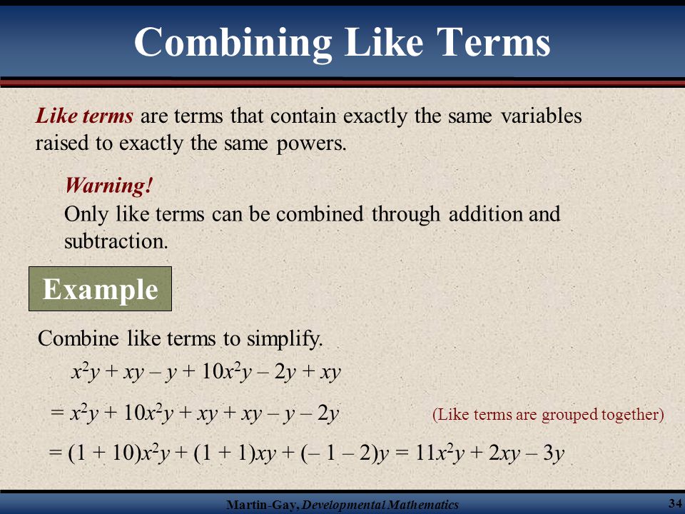 Combining Like Terms Example