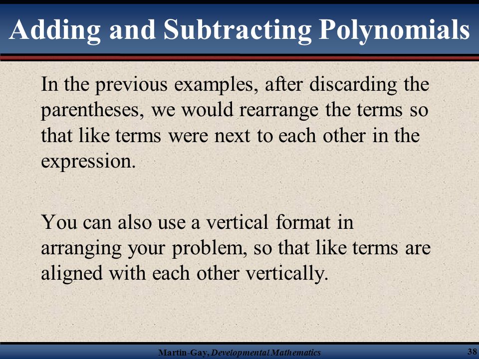 Adding and Subtracting Polynomials
