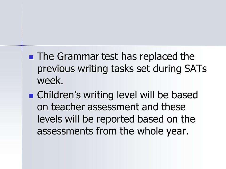 The Grammar test has replaced the previous writing tasks set during SATs week.