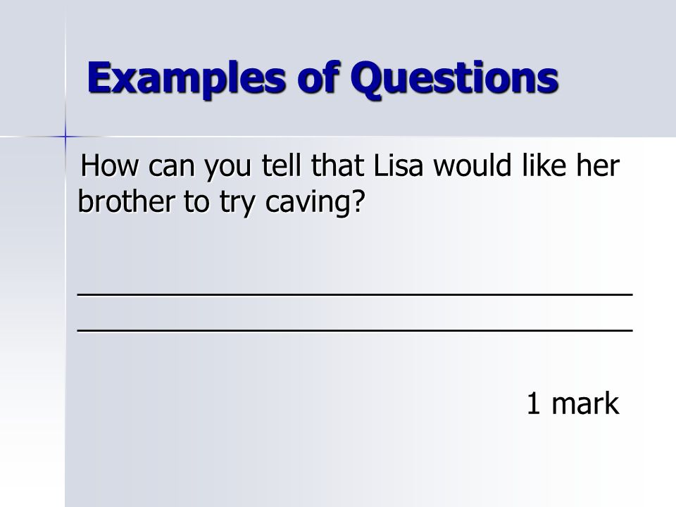 Examples of Questions How can you tell that Lisa would like her brother to try caving